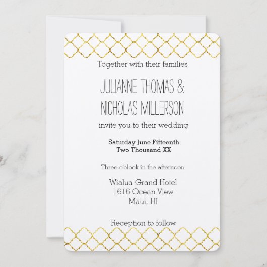 Invitation Chic Gold Quatrefoil Mariage (Devant)