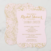 Invitation Chic Gold Rose Blush Confetti Mariée étincelante (Devant / Derrière)
