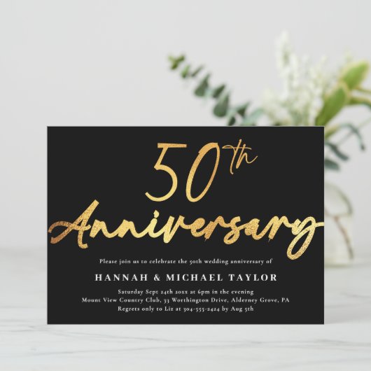 Invitation Chic Gold Script 50e anniversaire de Mariage (Debout devant)