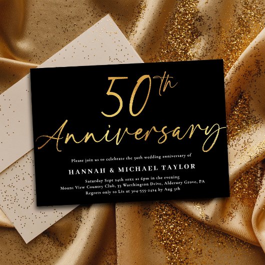 Invitation Chic Gold Script 50e anniversaire de Mariage