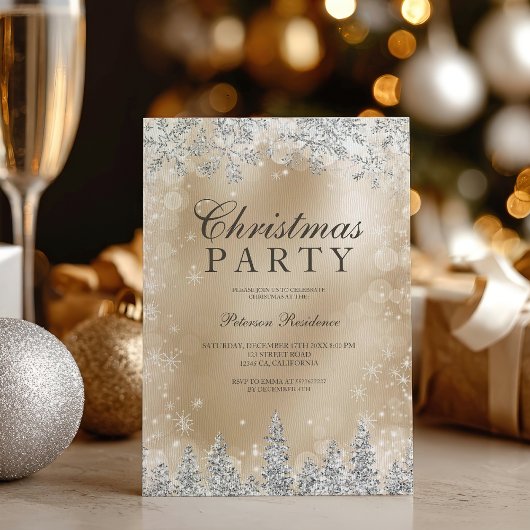 Invitation Chic Gold Silver snowflake winter Christmas party