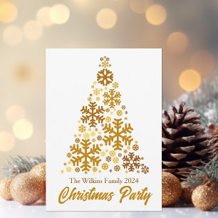 Invitation Chic Gold Snowflakes Christmas Tree Party