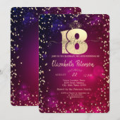 Invitation Chic Gold Tiara, Diamants 18ème Anniversaire (Devant / Derrière)