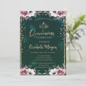 Invitation Chic Gold Tiara, Diamants, Rose Green Quinceañera (Debout devant)