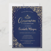 Invitation Chic Gold Tiara, Diamonds Blue Quinceañera (Devant)