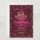 Invitation Chic Gold Tiara, Diamonds Burgundy Sweet 16 Party (Devant)
