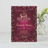 Invitation Chic Gold Tiara, Diamonds Burgundy Sweet 16 Party (Debout devant)