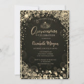 Invitation Chic Gold Tiara, Diamonds Dark Bokeh Quinceañera (Devant)