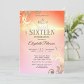 Invitation Chic Gold Tiara Diamonds Frotles Sweet 16 Partie (Debout devant)