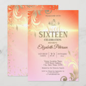 Invitation Chic Gold Tiara Diamonds Frotles Sweet 16 Partie (Devant / Derrière)