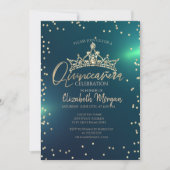 Invitation Chic Gold Tiara, Diamonds Green Quinceañera (Devant)