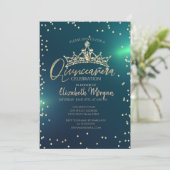 Invitation Chic Gold Tiara, Diamonds Green Quinceañera (Debout devant)
