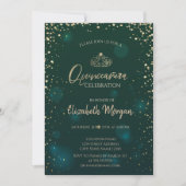 Invitation Chic Gold Tiara, Diamonds Green Quinceañera (Devant)