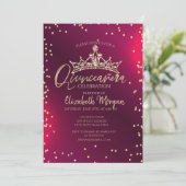 Invitation Chic Gold Tiara,Diamonds Red Quinceañera  (Debout devant)