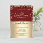 Invitation Chic Gold Tiara, Diamonds Red Quinceañera (Debout devant)