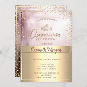 Invitation Chic Gold Tiara, Diamonds Rose Gold Quinceañera