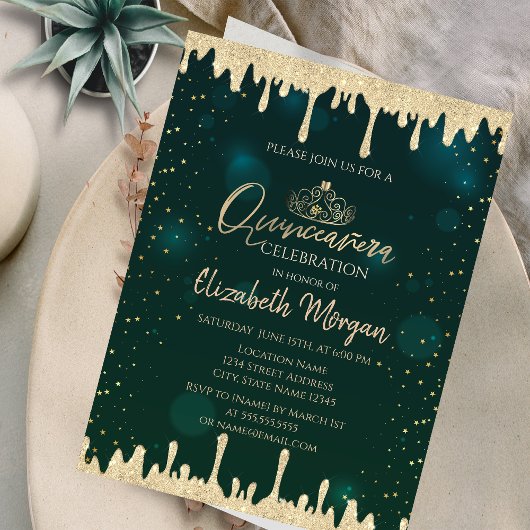 Invitation Chic Gold Tiara, Parties scintillant Drives Green