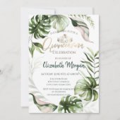 Invitation Chic Gold Tiara Tropical Feuilles Quinceañera (Devant)