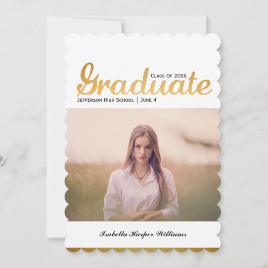Invitation Chic Gold Trendy Graduation Classe photo de 20XX (Devant)