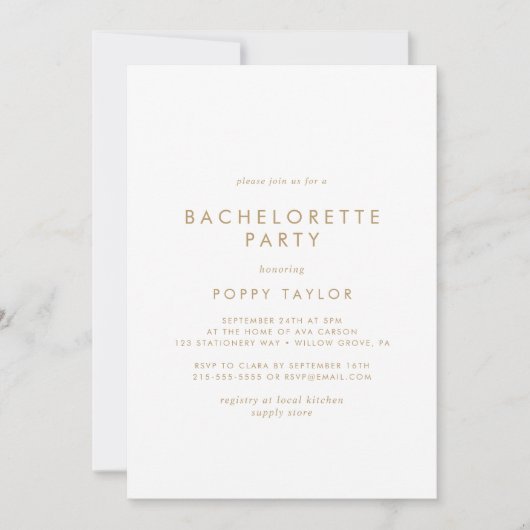 Invitation Chic Gold Typographie Bachelorette Party Invitatio (Devant)
