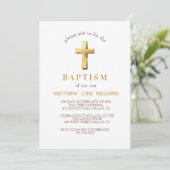 Invitation Chic Gold Typographie Croix Baptême (Debout devant)