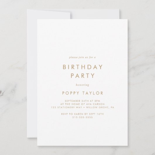 Invitation Chic Gold Typographie fête d'anniversaire (Devant)
