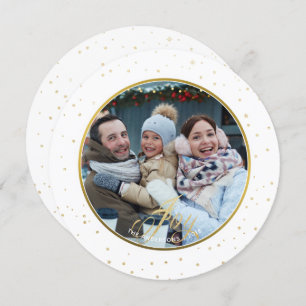Invitation Chic Gold & White Joy Famille Photo Holiday