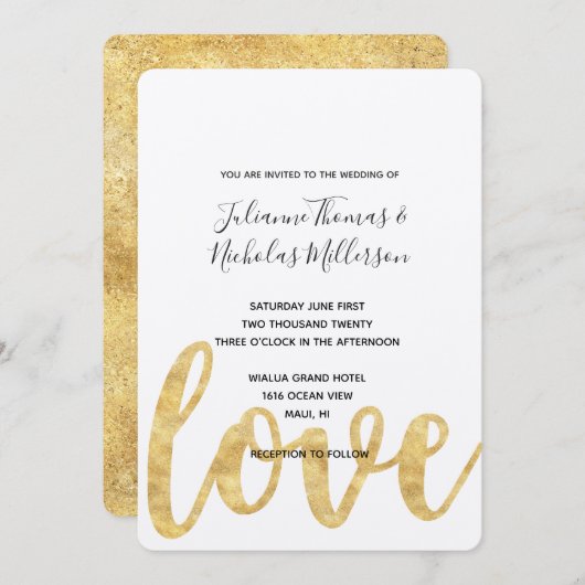 Invitation Chic Gold White Love Wedding Invite (Devant / Derrière)