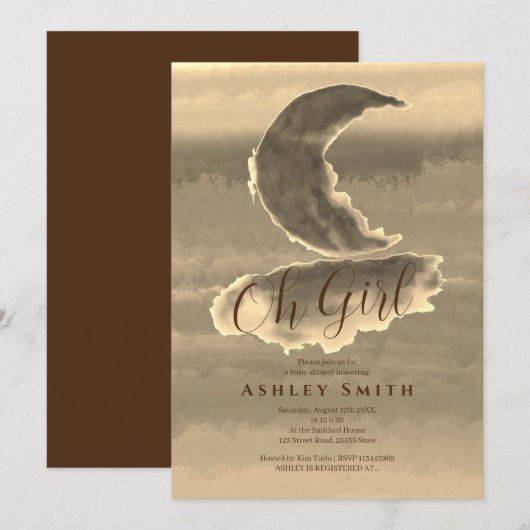 Invitation Chic Golden Crescent Baby Girl Douche (Devant / Derrière)