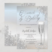 Invitation Chic Gouttes d'Argent Perles Prosecco Enterrement  (Devant / Derrière)