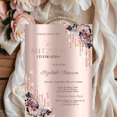 Invitation Chic gouttes de paillettes Fleurs Rose Gold Bat Mi