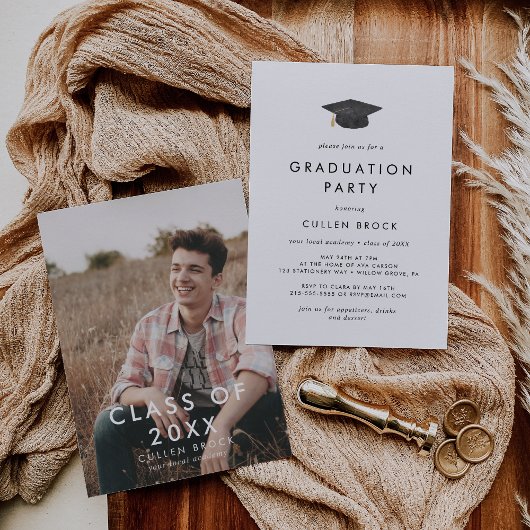 Invitation Chic Grad Casquette de classe de 2024 Photo Gradua
