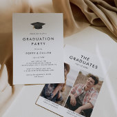 Invitation Chic Grad Casquette Photo Double Graduation Party