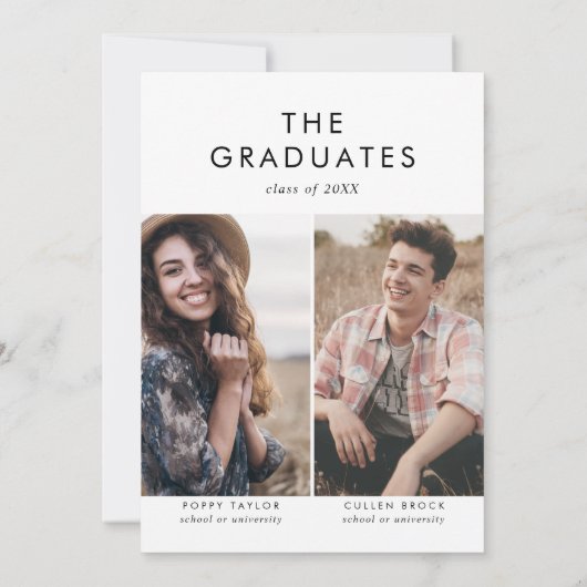 Invitation Chic Grad Casquette Photo Double Graduation Party (Dos)