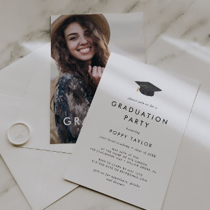 Invitation Chic Grad Casquette Photo Graduation Party