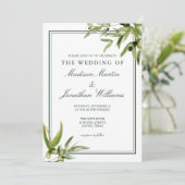 Invitation Chic Green Botanical Olive Feuille Garden Wedding (Debout devant)