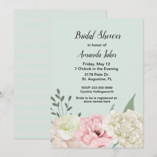 Invitation Chic Green Bridal Shower (Devant / Derrière)