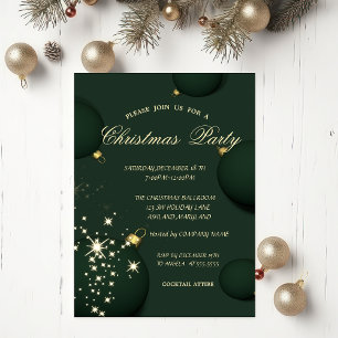 Invitation Chic Green Christmas Balls Snowflakes Noël