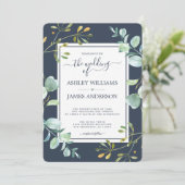 Invitation Chic Green Eucalyptus Marine Bleu Mariage botaniqu (Debout devant)