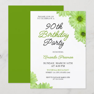 Invitation Chic Green Floral 90e anniversaire Fête