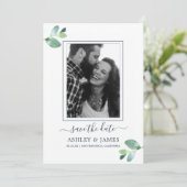 Invitation Chic Green Foliage Bleu foncé Photo Enregistrer la (Debout devant)