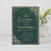 Invitation Chic Green Gold Tiara, Diamonds Quinceañera (Debout devant)