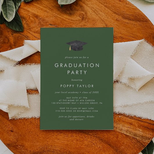 Invitation Chic Green Grad Casquette fête de graduation