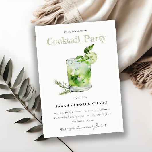 Invitation Chic Green Margarita Cocktail Cocktail Pool Party