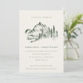 Invitation Chic Green Pine Mountain Sketch Couples Douche (Debout devant)