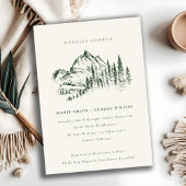 Invitation Chic Green Pine Mountain Sketch Couples Douche