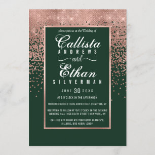 Invitation Chic Green Rose Parties scintillant or Confetti Ma