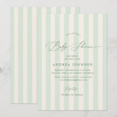 Invitation Chic Green Stripes Baby shower neutre pour les fem (Devant / Derrière)