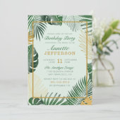 Invitation Chic Green Tropical Feuilles fête d'anniversaire b (Debout devant)