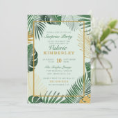 Invitation Chic Green Tropical Feuilles Trendy Surprise (Debout devant)